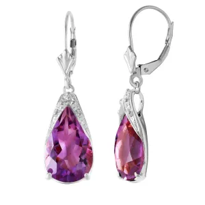 10 Carat 14K Solid White Gold Leverback Earrings Natural Amethyst