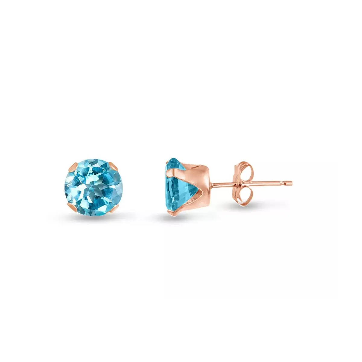 10k Rose Gold Plated 3 Carat Round Created Aquamarine Stud Earrings