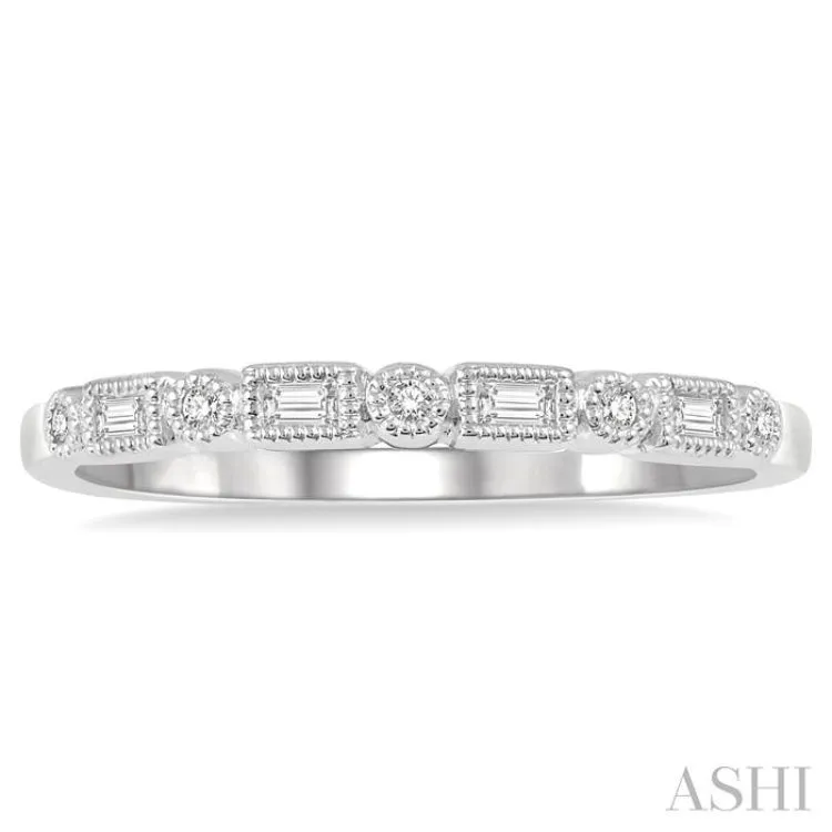 1/10 Ctw Lattice Baguette and Round Cut Diamond Stackable Band in 14K White Gold