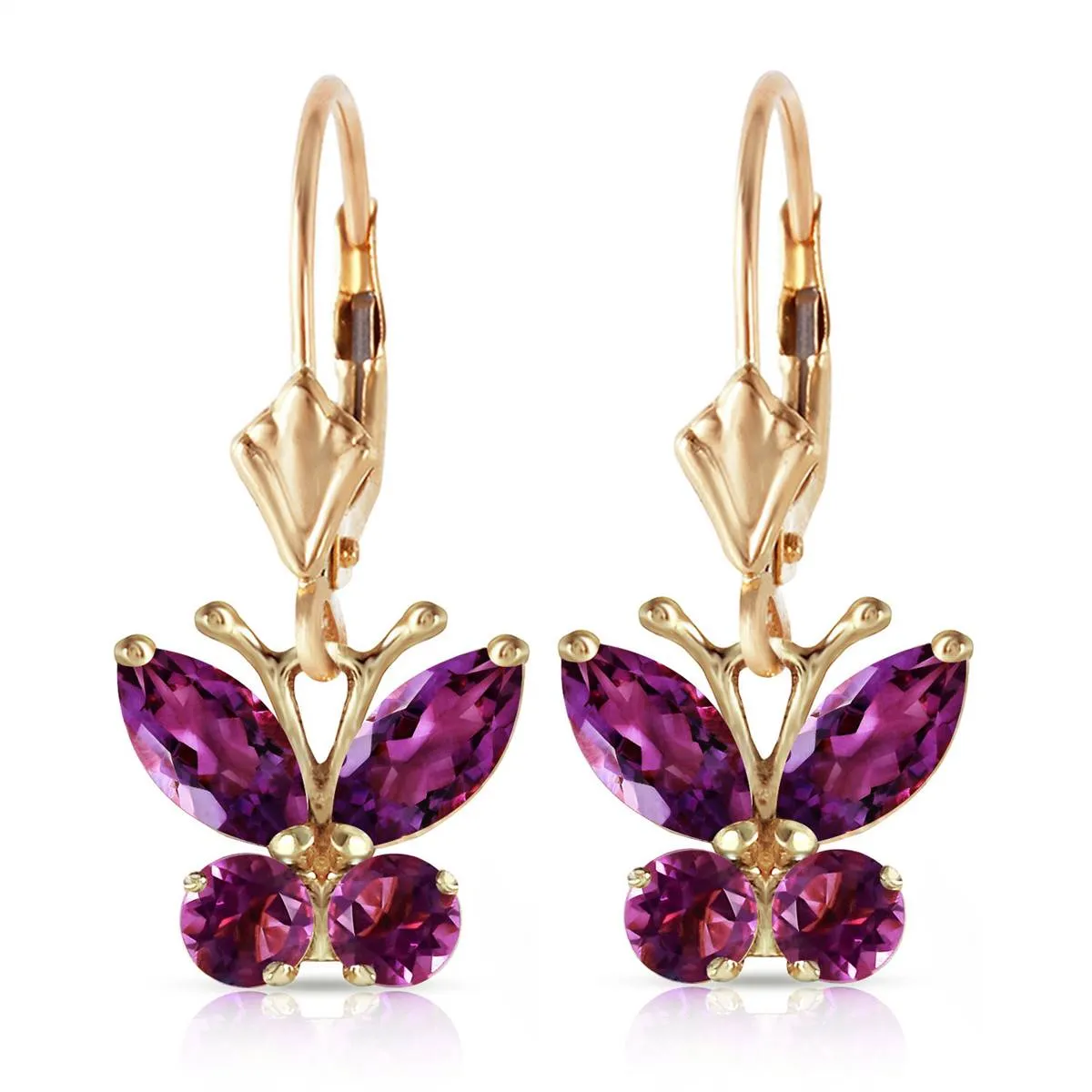 1.24 Carat 14K Solid Yellow Gold Butterfly Earrings Natural Amethyst