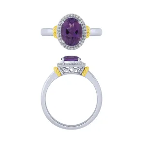 14K Amethyst And Diamond Halo Ring