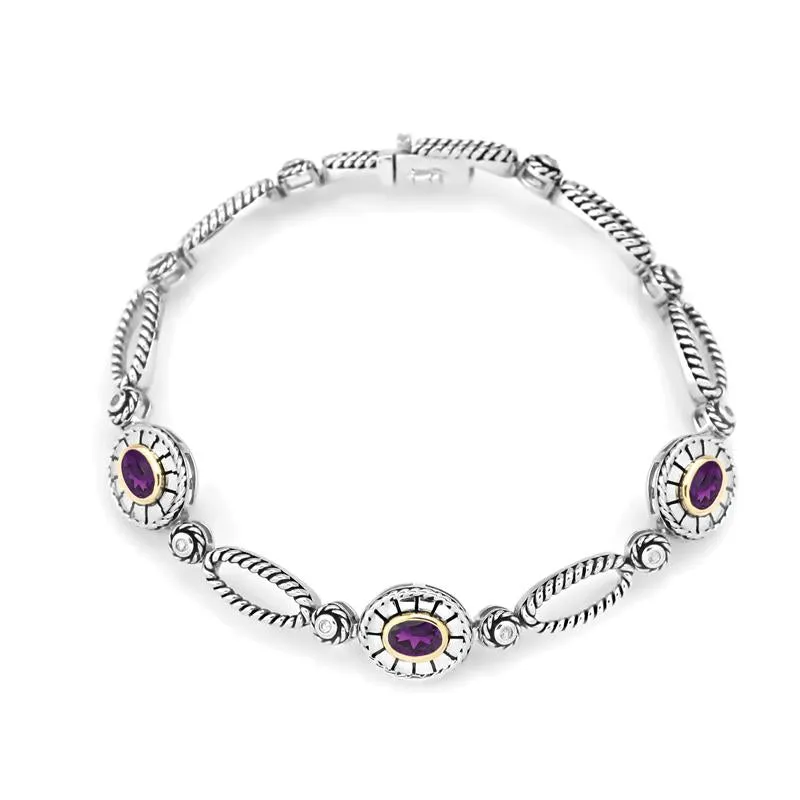 14K and 925 Sterling Sliver Bangle with Amethyst (141B113938AMWT)