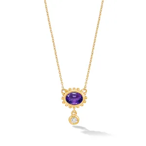 14k Gold Anemone Pendant with Amethyst & Diamond