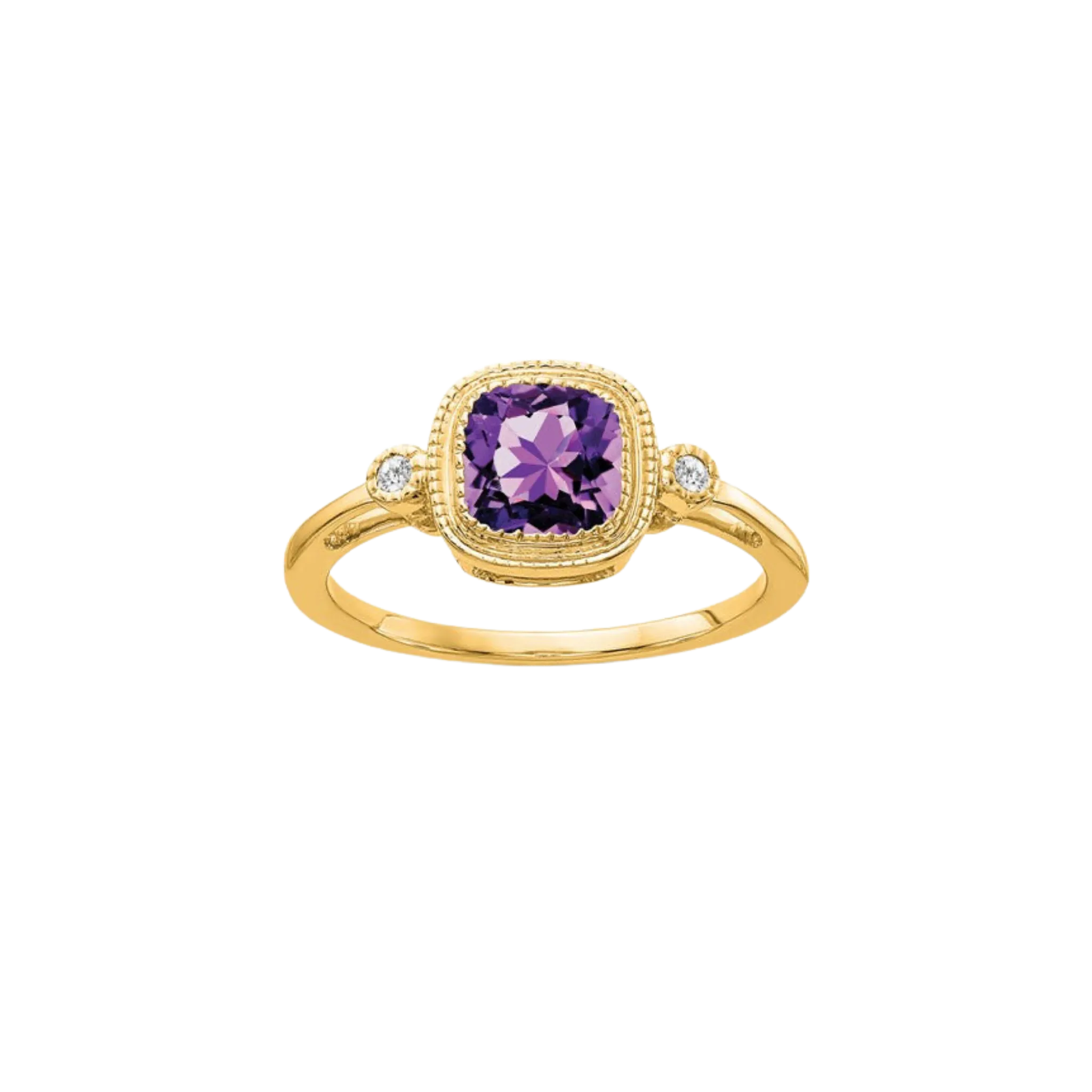 14k Gold Cushion Amethyst and Diamond Ring