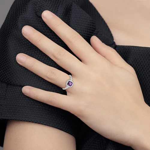 14k Gold Cushion Amethyst and Diamond Ring