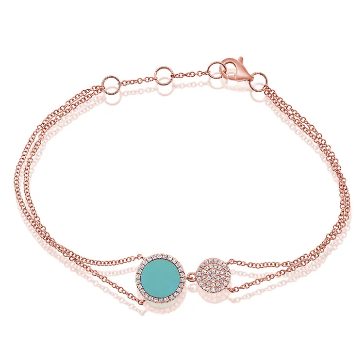 14k Gold Diamond & Turquoise Disc Bracelet