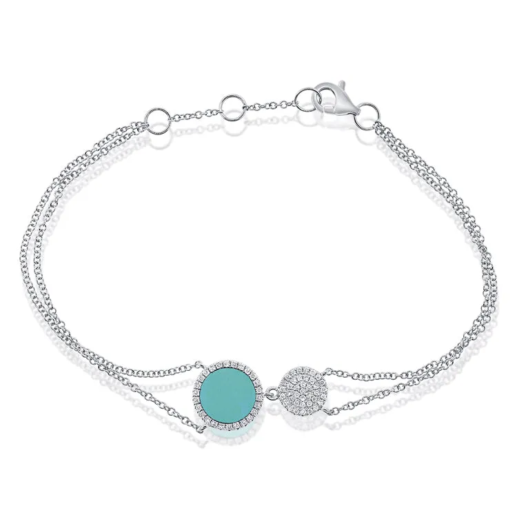 14k Gold Diamond & Turquoise Disc Bracelet