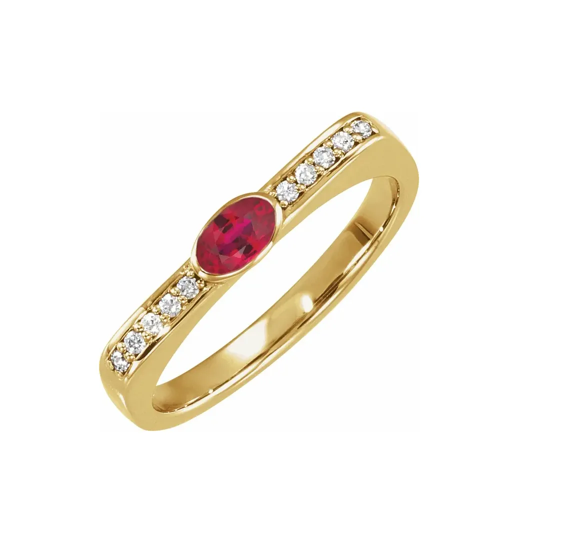 14K Gold Oval Ruby and Diamond Accented Ring