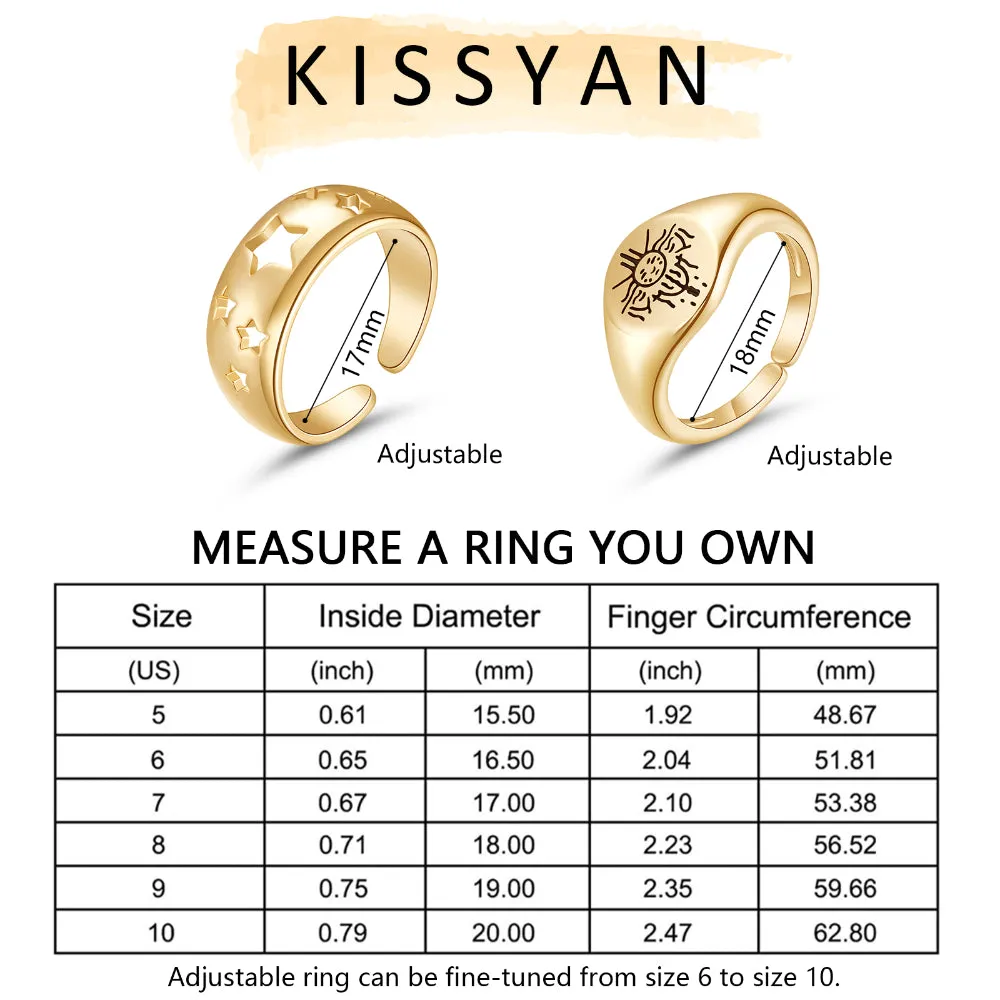 14K Gold Plated Stackable Chunky Gold Ring Set for Women-2Pcs