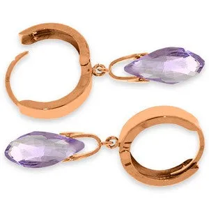 14K Solid Rose Gold Hoop Natural Amethyst Earrings Gemstone