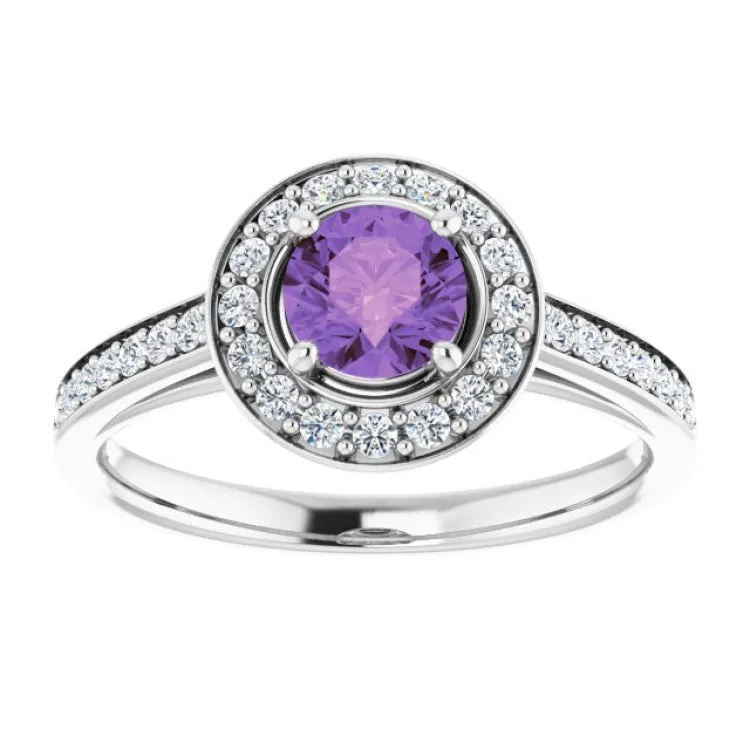 14K White Natural Amethyst & 1/3 CTW Natural Diamond Ring