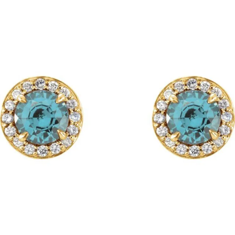 14K Yellow 4.5 mm Natural Aquamarine & 1/6 CTW Natural Diamond Earrings