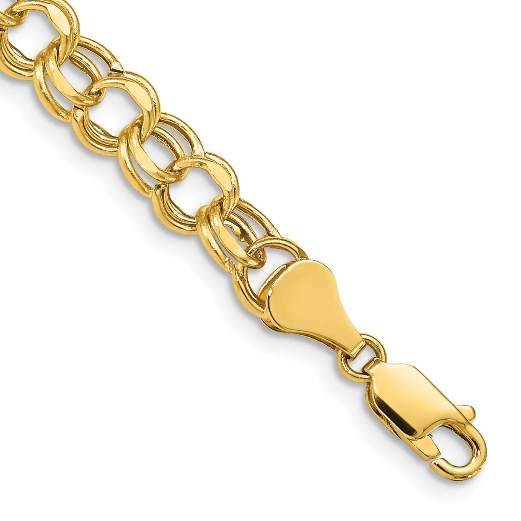 14k Yellow Gold Hollow Double Link Charm Bracelet