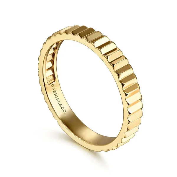 14K Yellow Gold Plain Diamond Cut Stackable Band