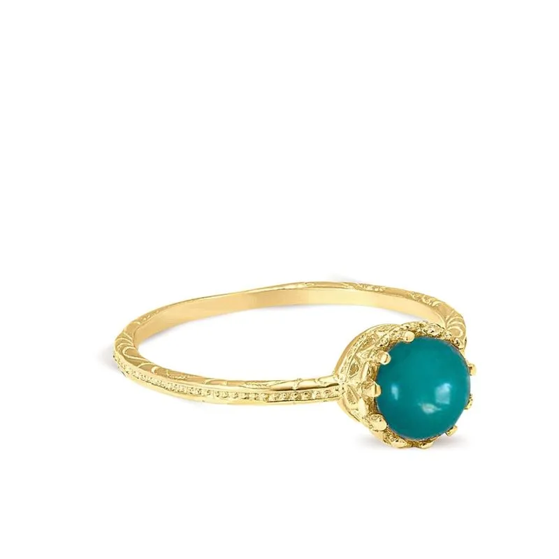 14K Yellow Gold Round Turquoise 5mm Ring