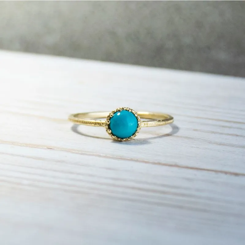 14K Yellow Gold Round Turquoise 5mm Ring