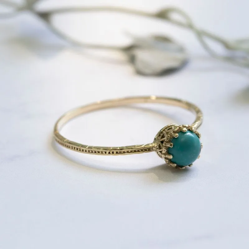 14K Yellow Gold Round Turquoise 5mm Ring