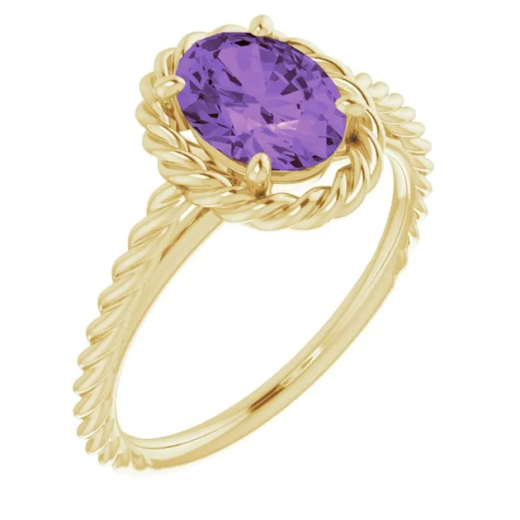 14K Yellow Natural Amethyst Rope Ring