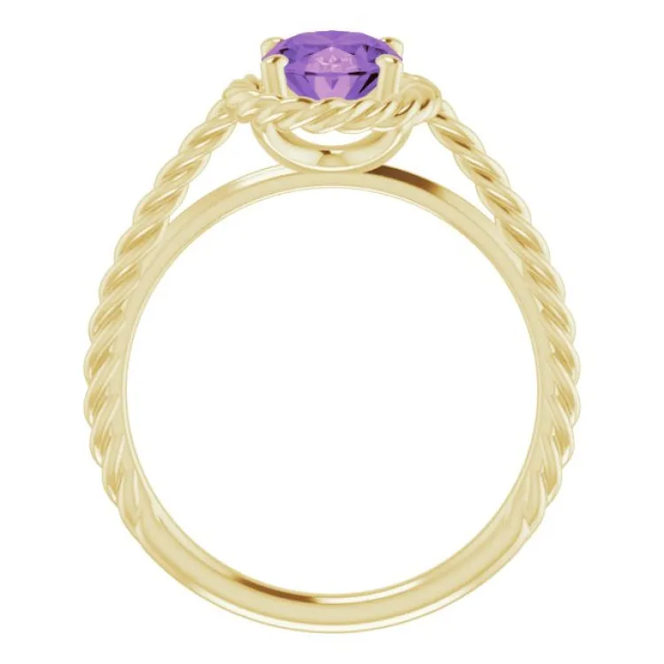 14K Yellow Natural Amethyst Rope Ring