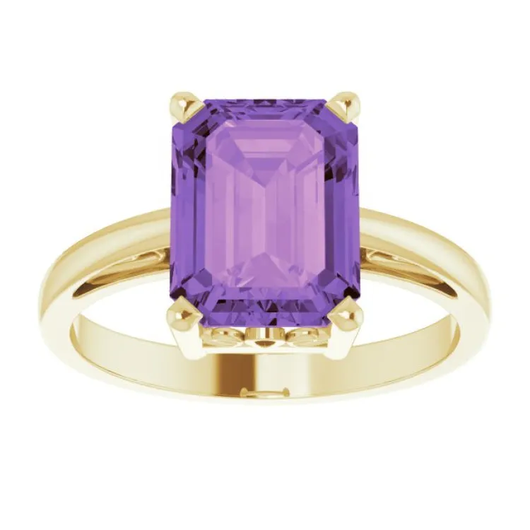 14K Yellow Natural Amethyst Scroll Setting® Ring