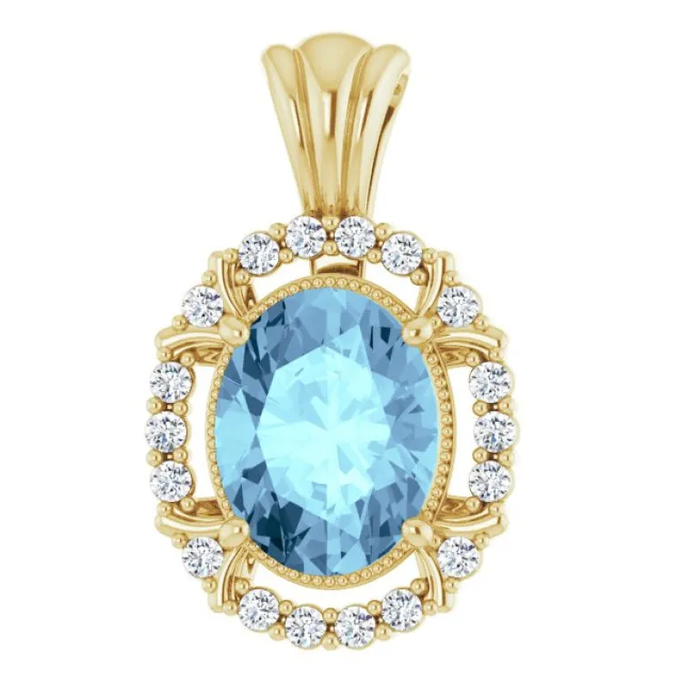 14K Yellow Natural Aquamarine & 1/6 CTW Natural Diamond Pendant