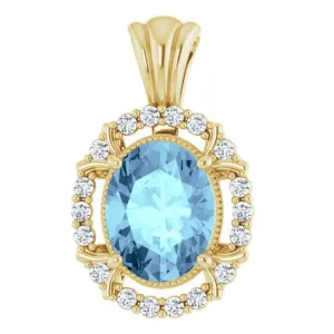 14K Yellow Natural Aquamarine & 1/6 CTW Natural Diamond Pendant