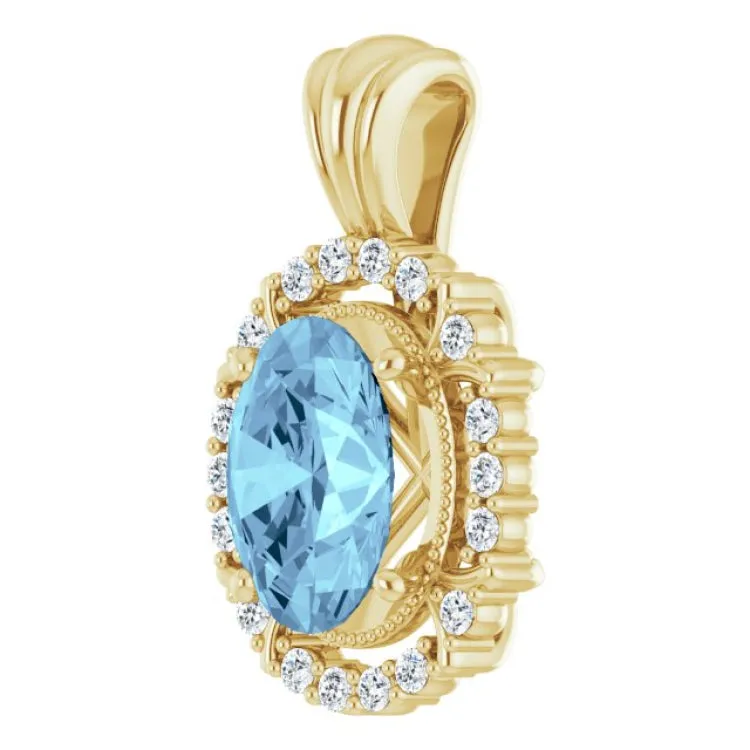 14K Yellow Natural Aquamarine & 1/6 CTW Natural Diamond Pendant