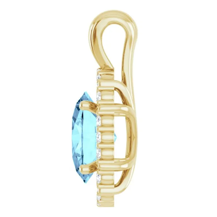 14K Yellow Natural Aquamarine & 1/6 CTW Natural Diamond Pendant