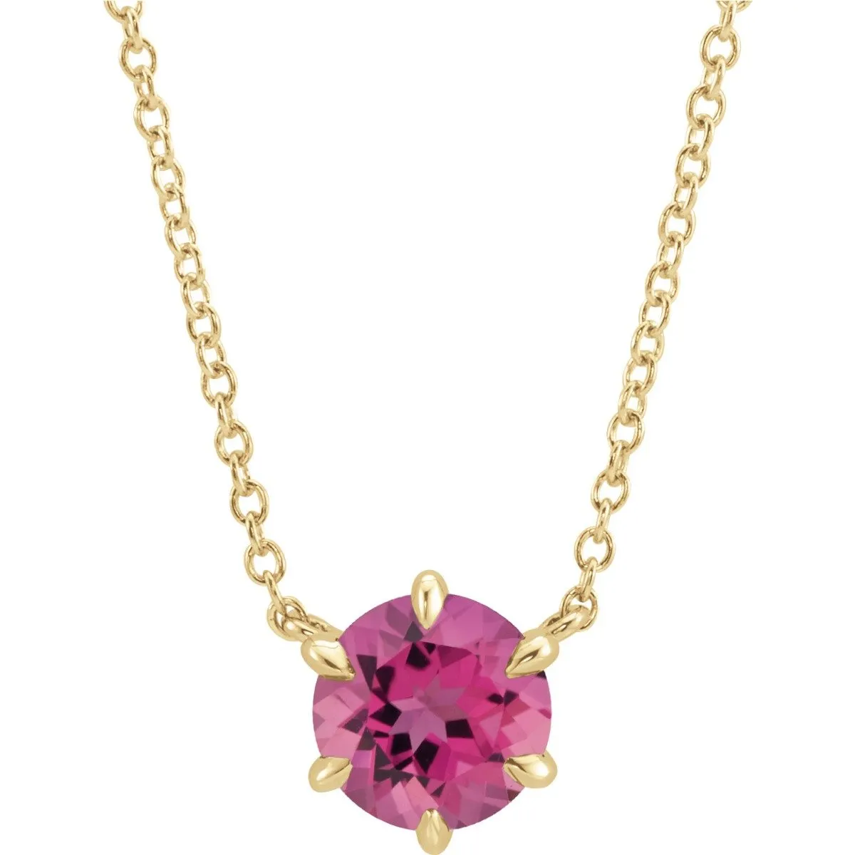 14KT GOLD 0.55 CT PINK TOURMALINE SOLITAIRE NECKLACE