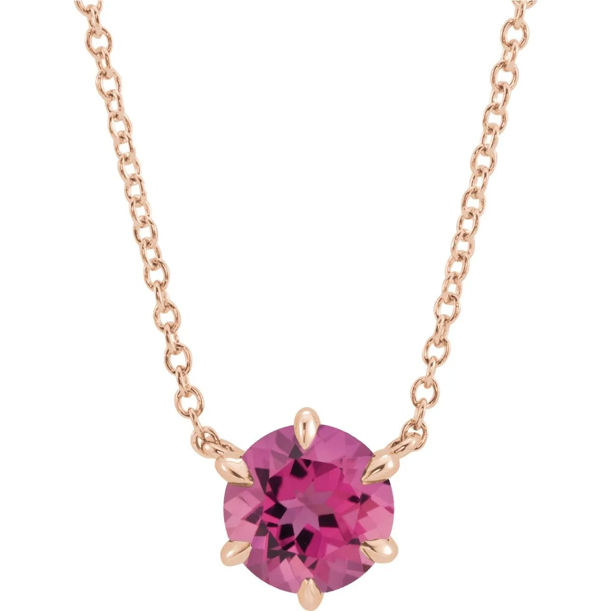 14KT GOLD 0.55 CT PINK TOURMALINE SOLITAIRE NECKLACE