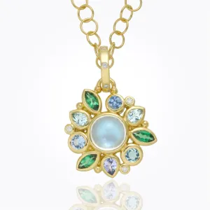 18K Anima Pendant with Royal Blue Moonstone, aquamarine, tanzanite, tsavorite and diamond