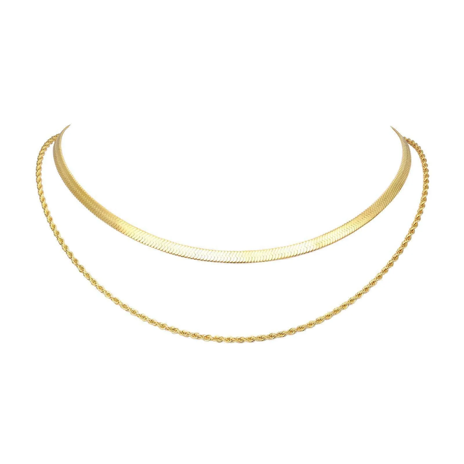 18K Gold Plated Double Layer Twists Snake Bone Chain Necklace