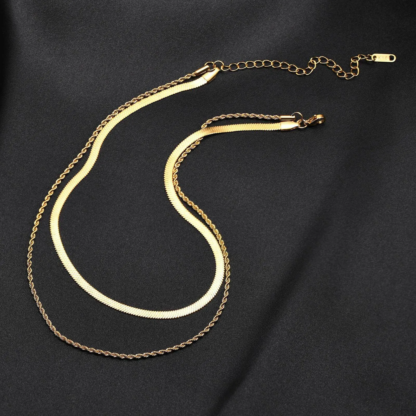 18K Gold Plated Double Layer Twists Snake Bone Chain Necklace