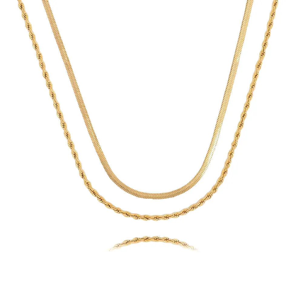 18K Gold Plated Double Layer Twists Snake Bone Chain Necklace