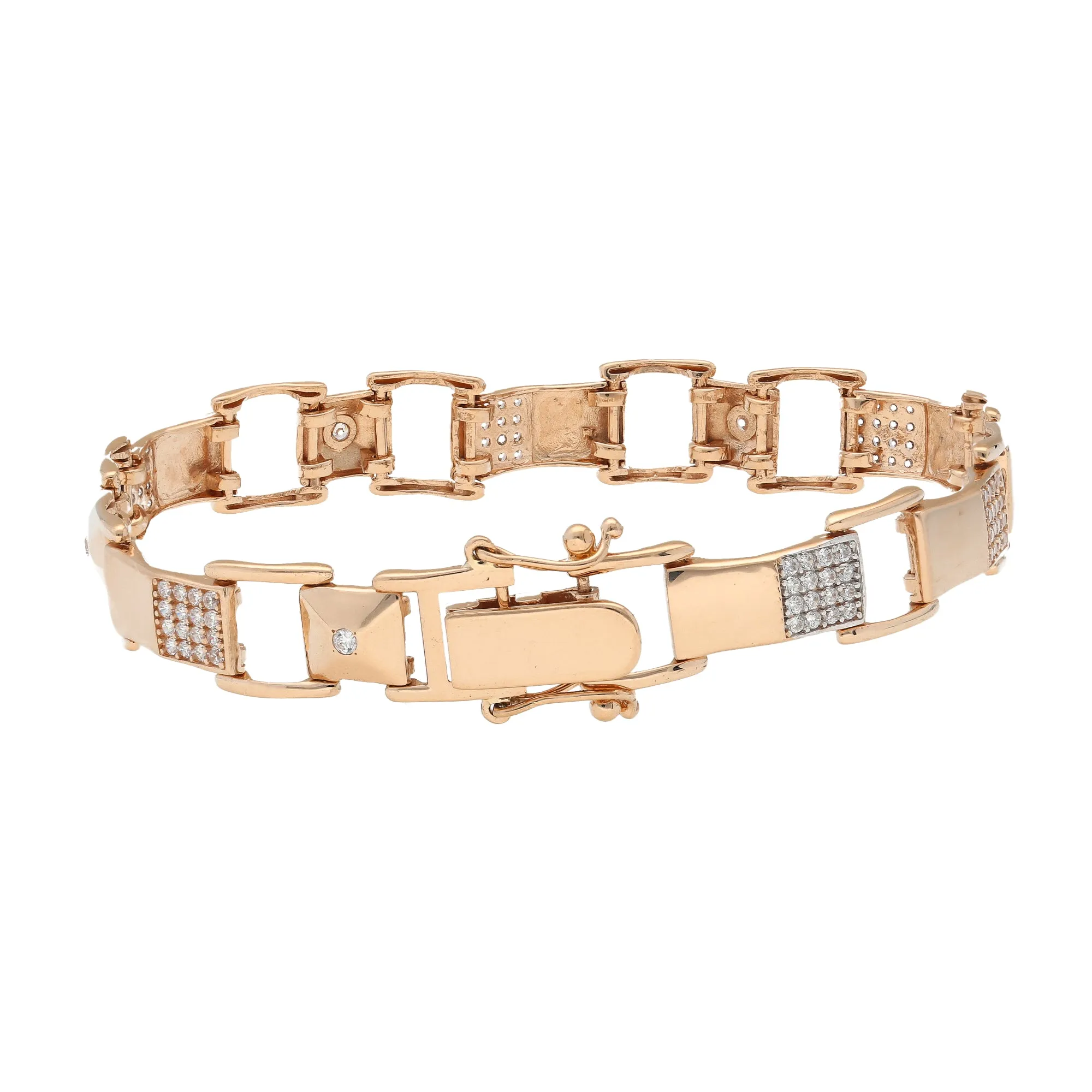 18K Rose Gold & CZ Link Bracelet (18.2gm)