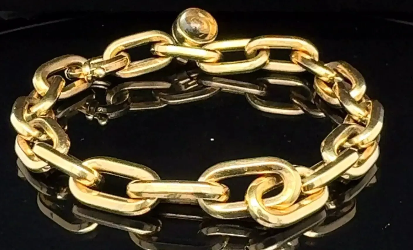 18k Yellow Gold Chain Link Bracelet With Citrine charm Made By Effy 8 Inch