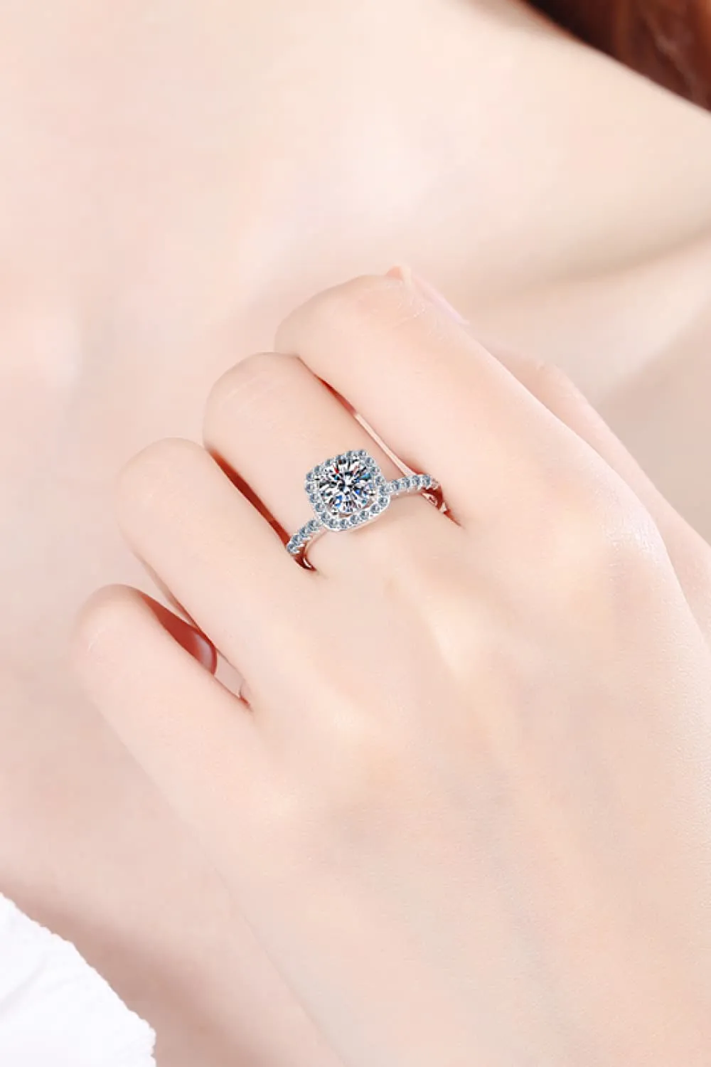 2 Carat Moissanite Square Halo Ring