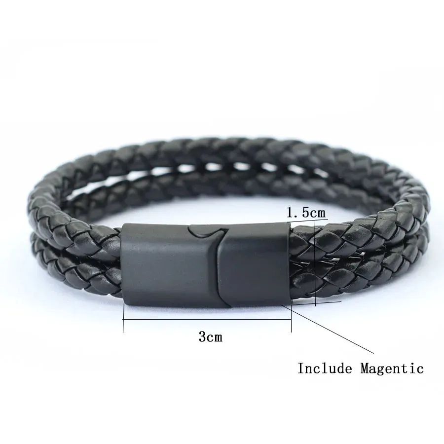 2024 Hiphop Mens Leather Bracelet Bangle Bilayer Detachable Magnet Buckle Leisure Pulseira Accessories Hombre Gift For Boyfriend