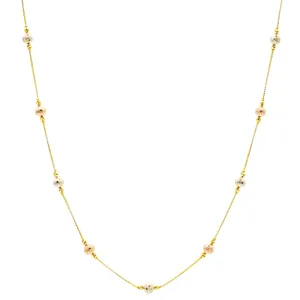 22K Multi-Tone Gold Pari Beaded Chain Necklace