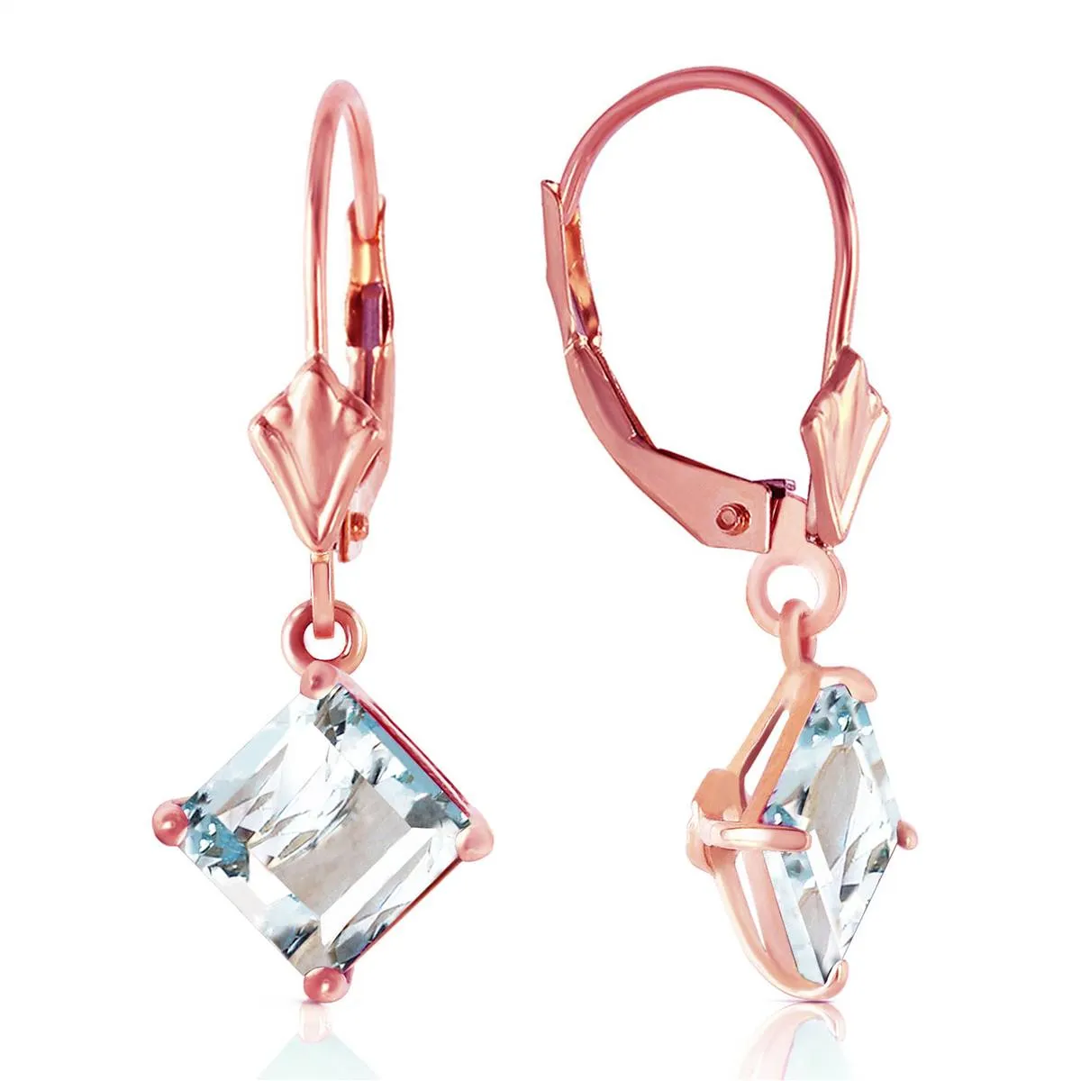 3.2 Carat 14K Solid Rose Gold Aquamarine Simplicity Earrings