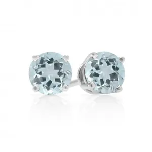 3mm, 4mm or 5mm Round Aquamarine Stud Earrings in Sterling Silver