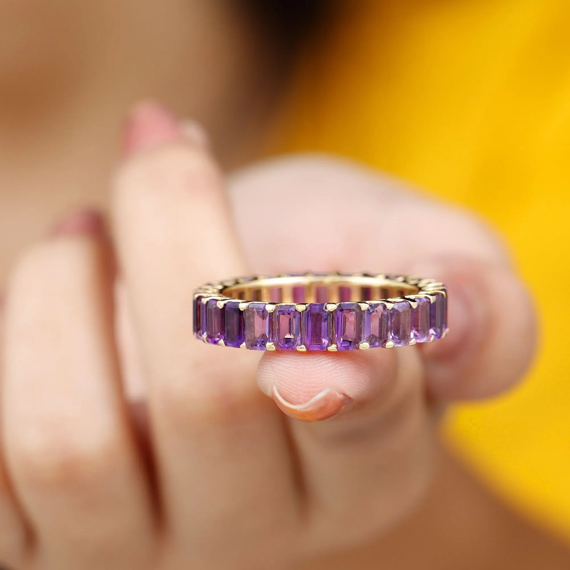 6.75 CT Octagon Cut Amethyst Eternity Ring in Gold