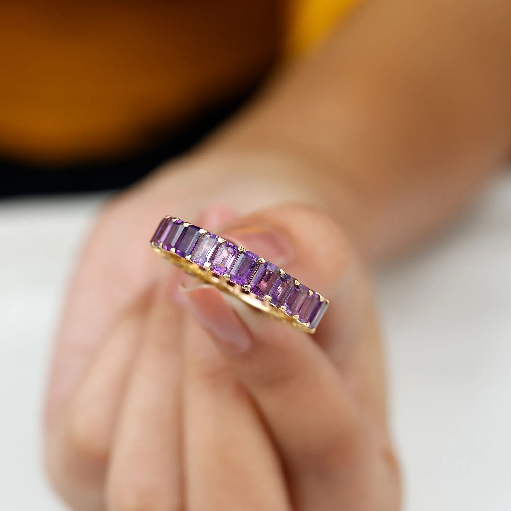 6.75 CT Octagon Cut Amethyst Eternity Ring in Gold