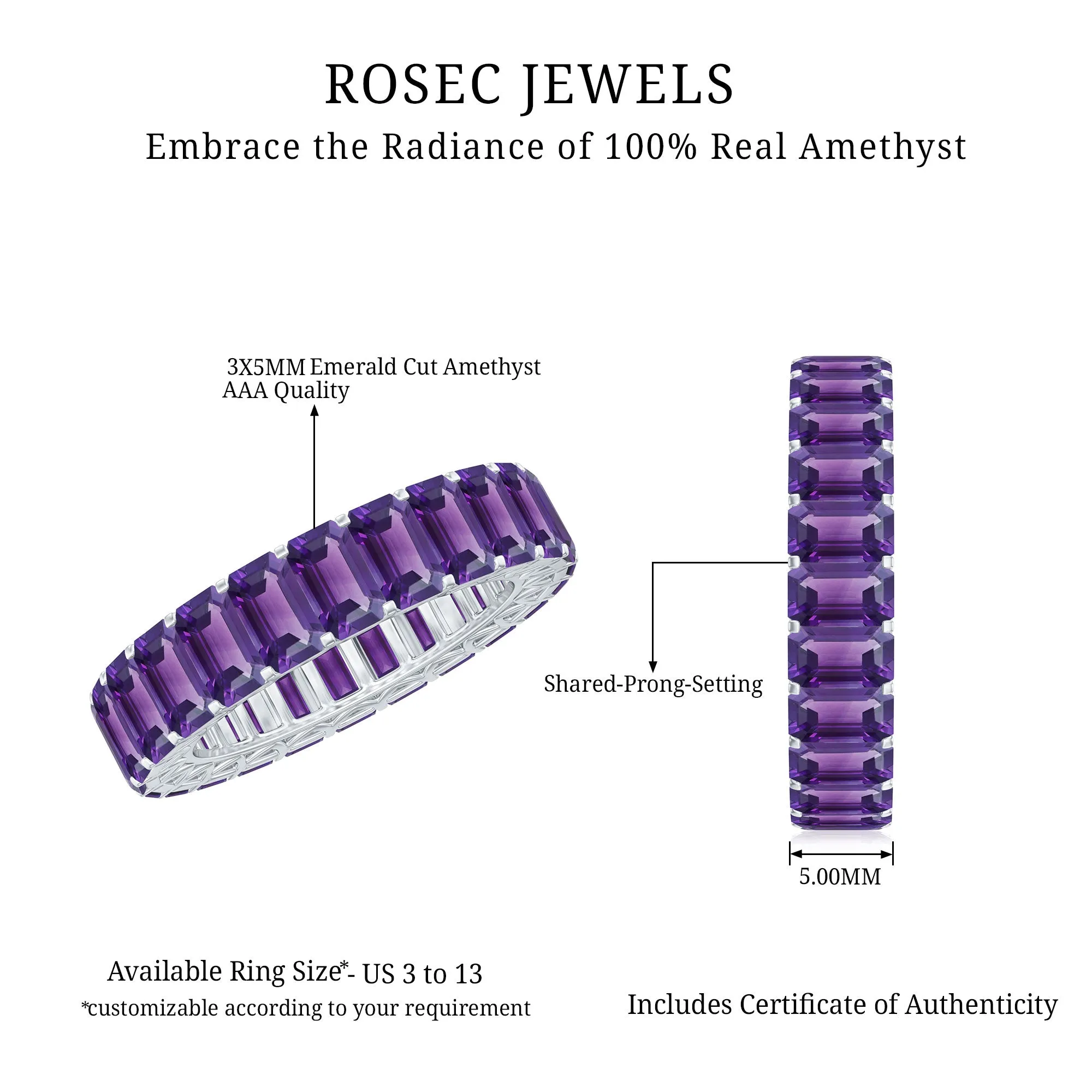 6.75 CT Octagon Cut Amethyst Eternity Ring in Gold