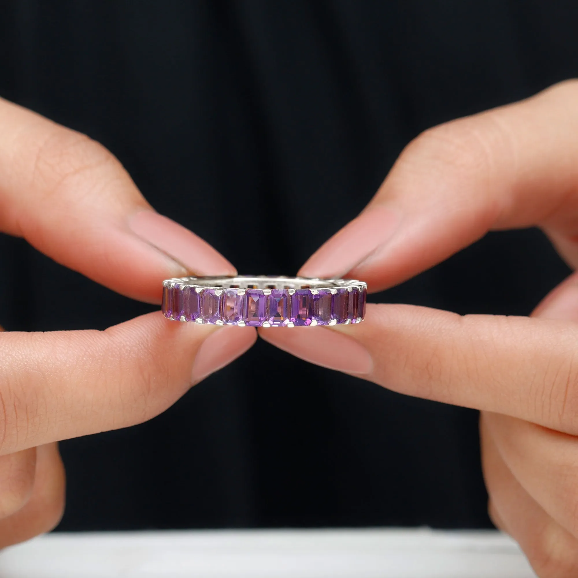 6.75 CT Octagon Cut Amethyst Eternity Ring in Gold