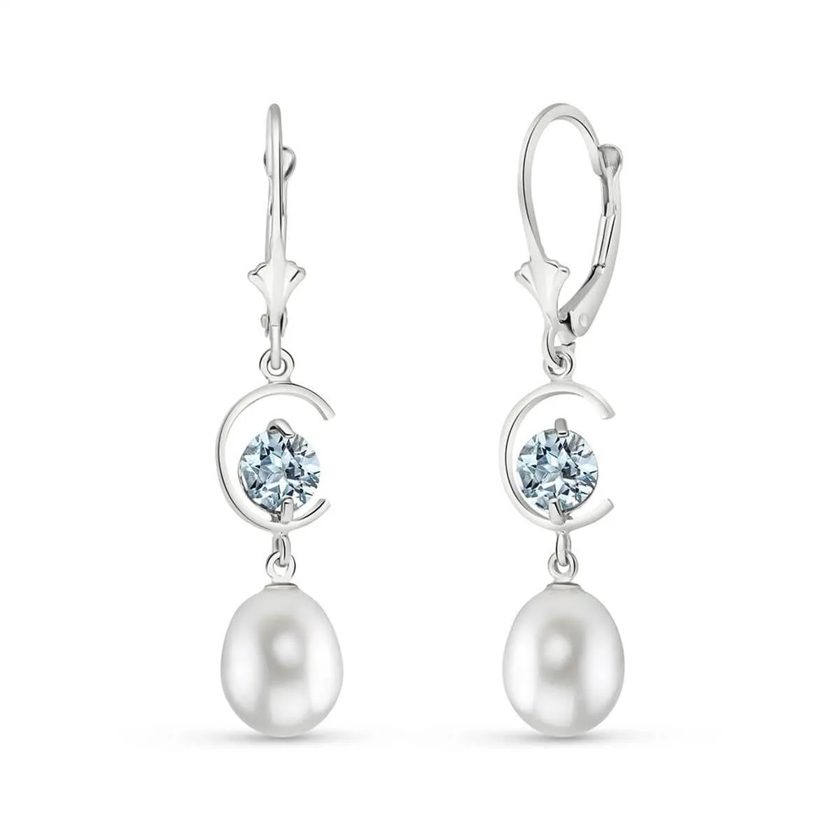 9 Carat 14K Solid White Gold Meeting At Delphi Aquamarine Pearl Earrings