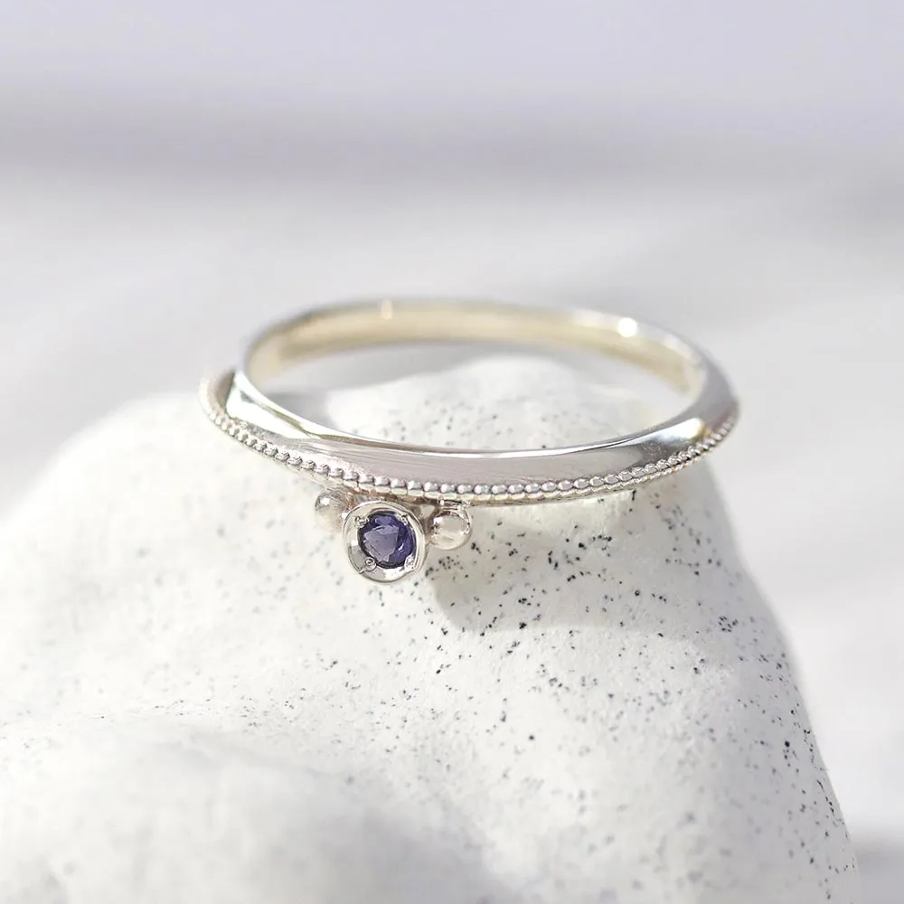 925 Silver Iolite Textured Ring