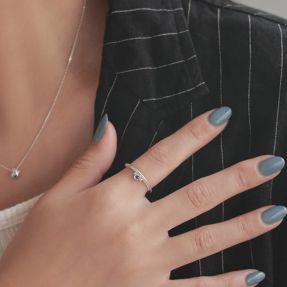 925 Silver Iolite Textured Ring