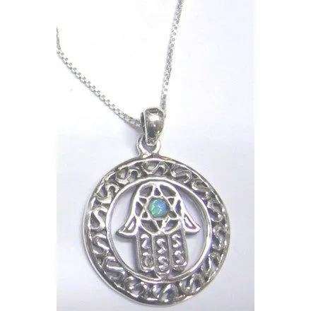 925 Sterling Silver Hamsa / Opal Star of David Pendant / Necklace Made in Israel