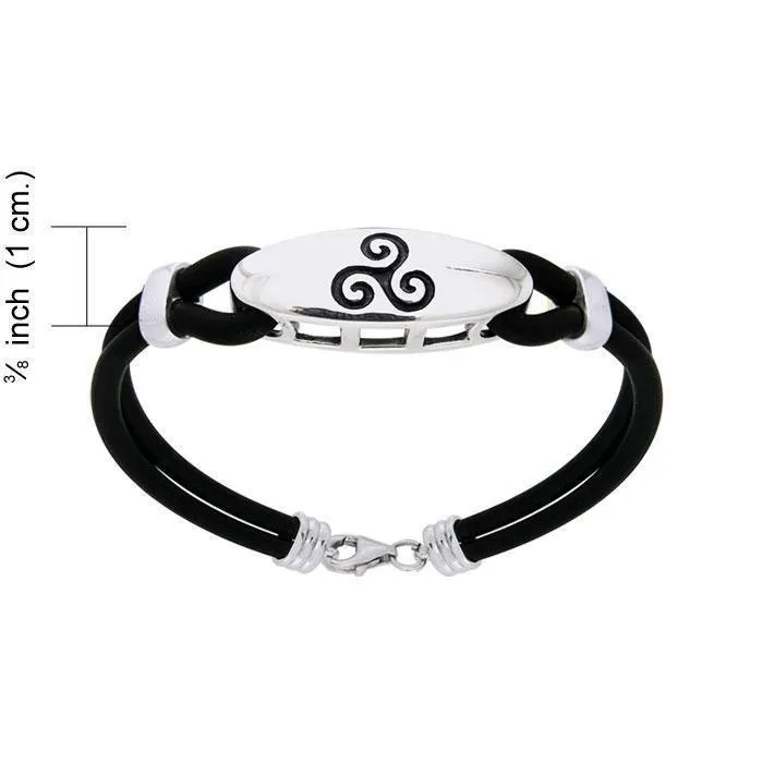 A balance of the mind, body, and spirit ~ Sterling Silver Celtic Triskele Leather Cord Bracelet TBL192